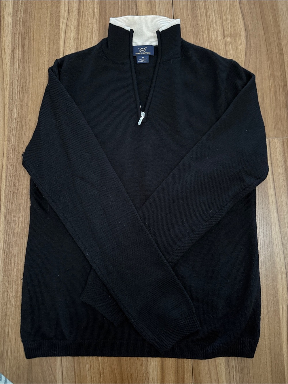 Brooks Brothers Black Quarter-Zip Sweater with Cream Inner Collar